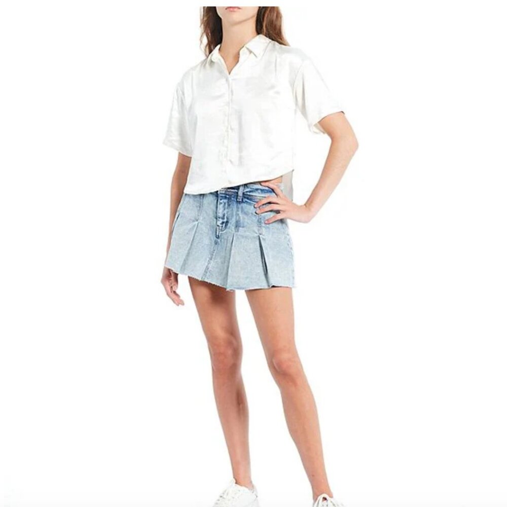 GB Pleated Denim Mini Skort Sz S in Light Blue - Picture 9 of 10